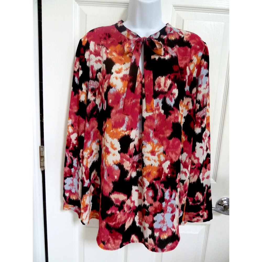 *CHICO'S Sz 3=16/18, XL Tie Front Pleated Colorful Career Blouse Office Business